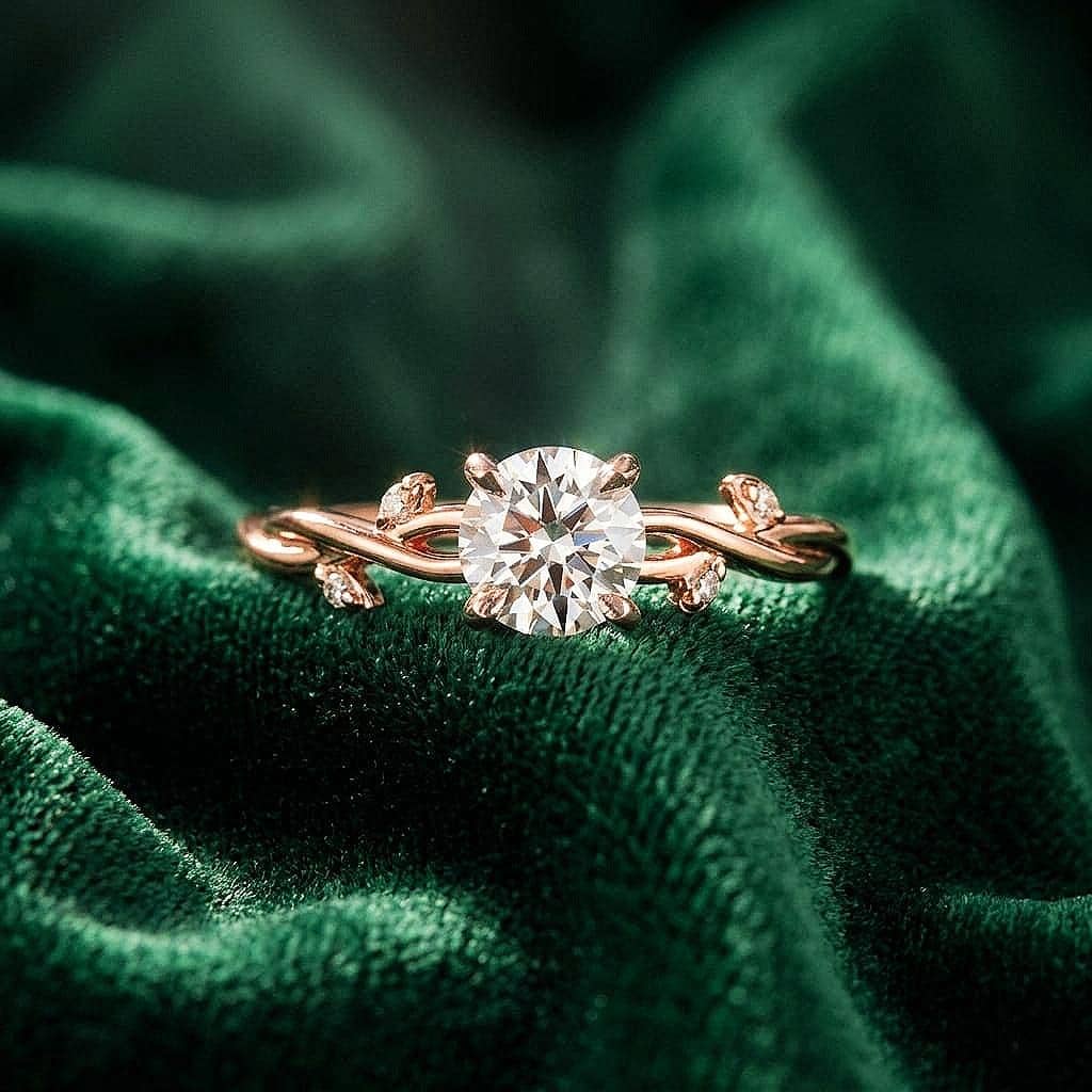 Vintage Round Moissanite Engagement Ring, Dainty White Gold Moissanite Wedding Ring, Nature Leaf Twisted Anniversary Promise Rings For Women