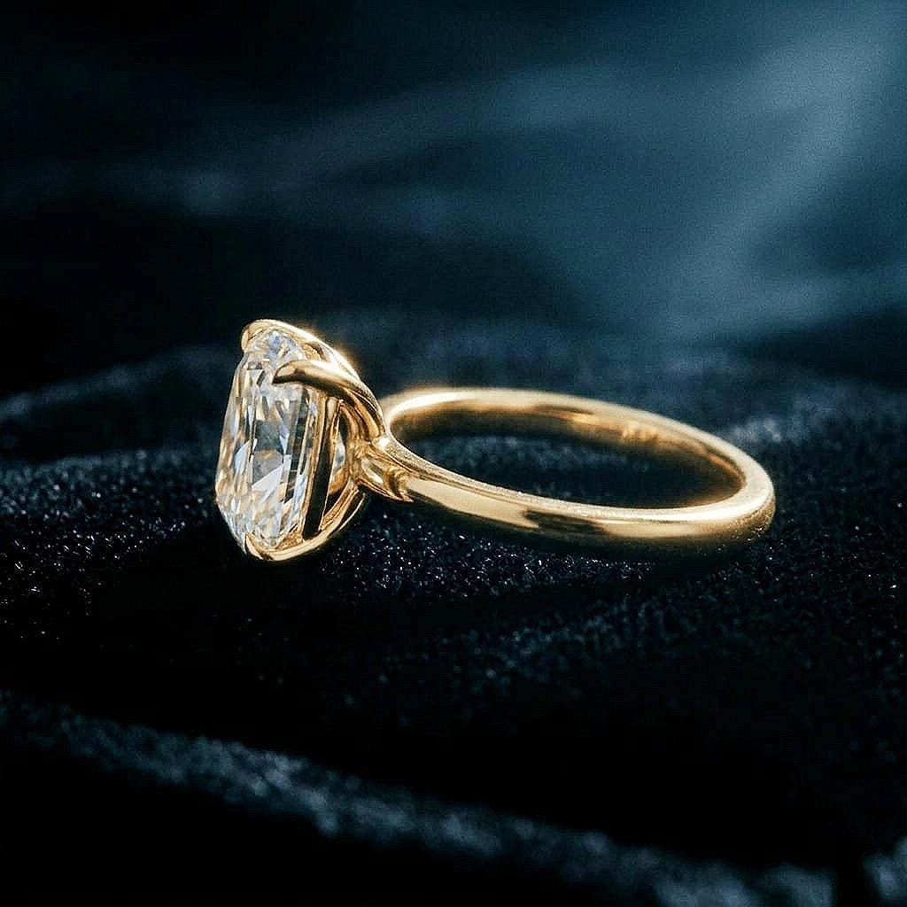 Elongated Long Cushion Cut Moissanite Ring – 14K Gold Cushion Cut Solitaire Ring, Sterling Silver with Gold Vermeil Ring
