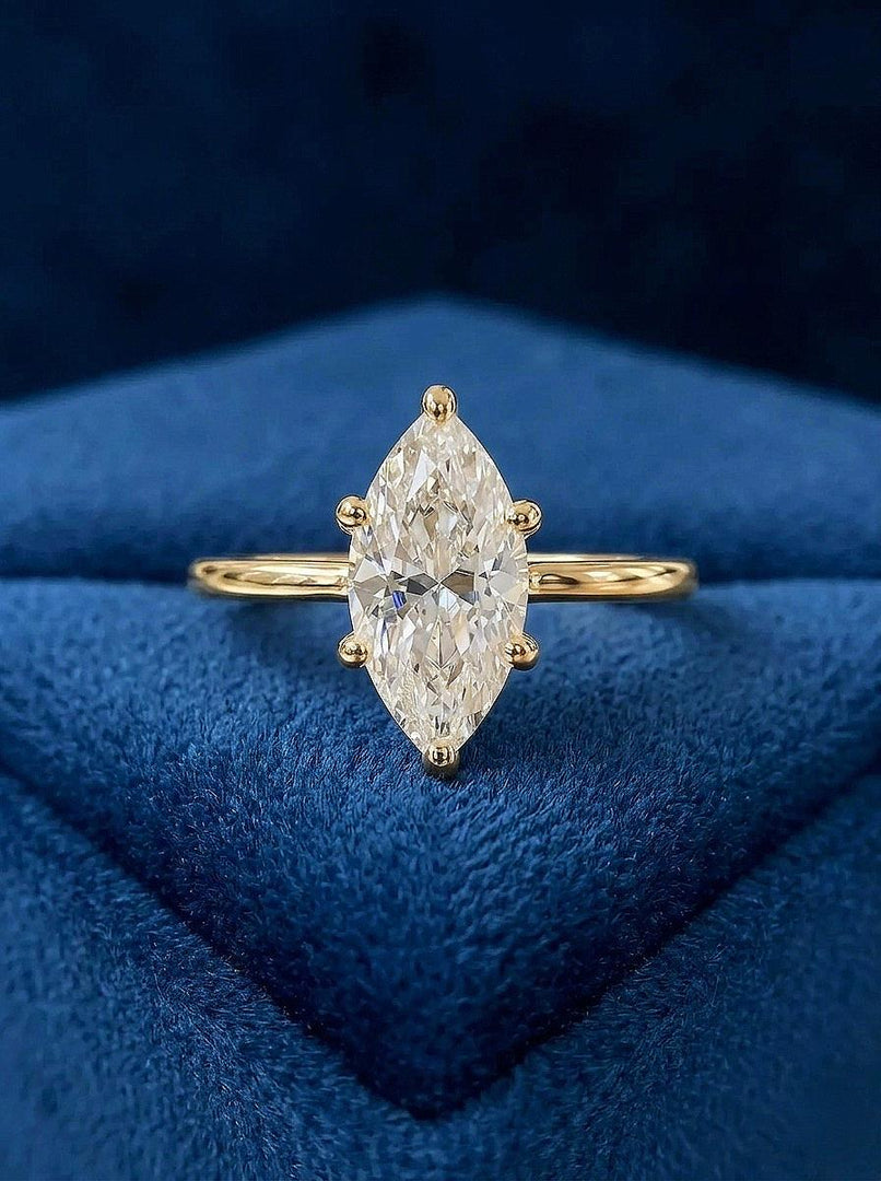 Vintage Marquise Cut Moissanite Engagement Ring | 14K Gold Solitaire Promise Ring | Delicate Proposal Anniversary Bridal Jewelry