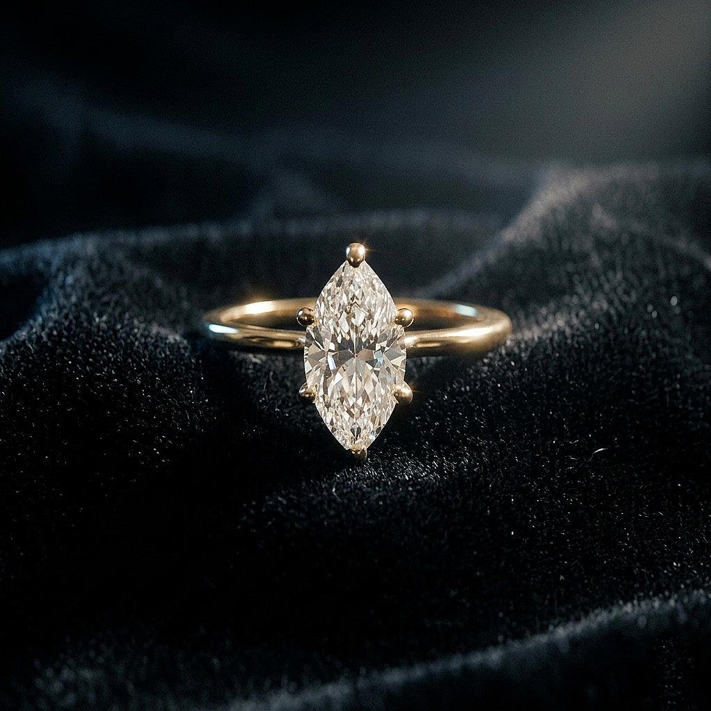 Vintage Marquise Cut Moissanite Engagement Ring | 14K Gold Solitaire Promise Ring | Delicate Proposal Anniversary Bridal Jewelry