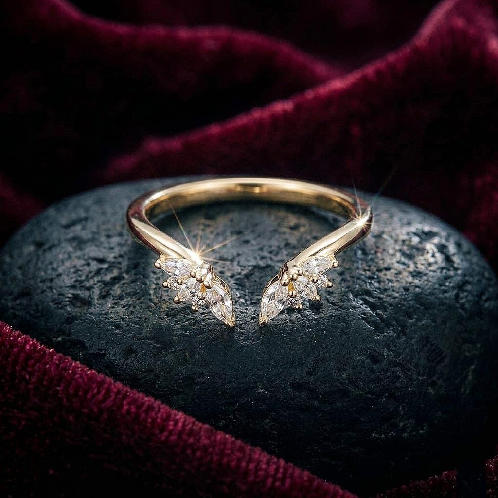 Marquise cut Moissanite engagement ring, Solid yellow gold, leaf ring, Diamond bridal ring, Wedding Band, women ring, anniversary ring
