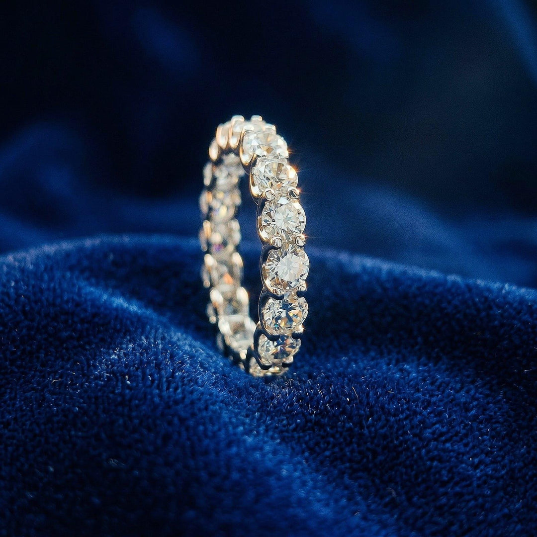 Round Cut Moissanite Eternity Ring, 925 Sterling Silver Full Eternity Wedding Band Stackable Bridal Ring Anniversary Gift for Her Wife