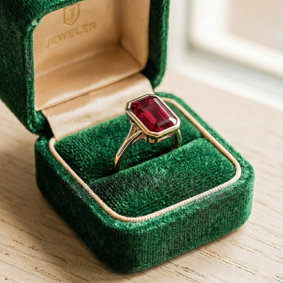 Emerald Cut Ruby Engagement ring, Vintage Diamond Cluster Ring, Unique solid,  Gold Ring, Wedding Bridal Anniversary Ring, Gift For Her