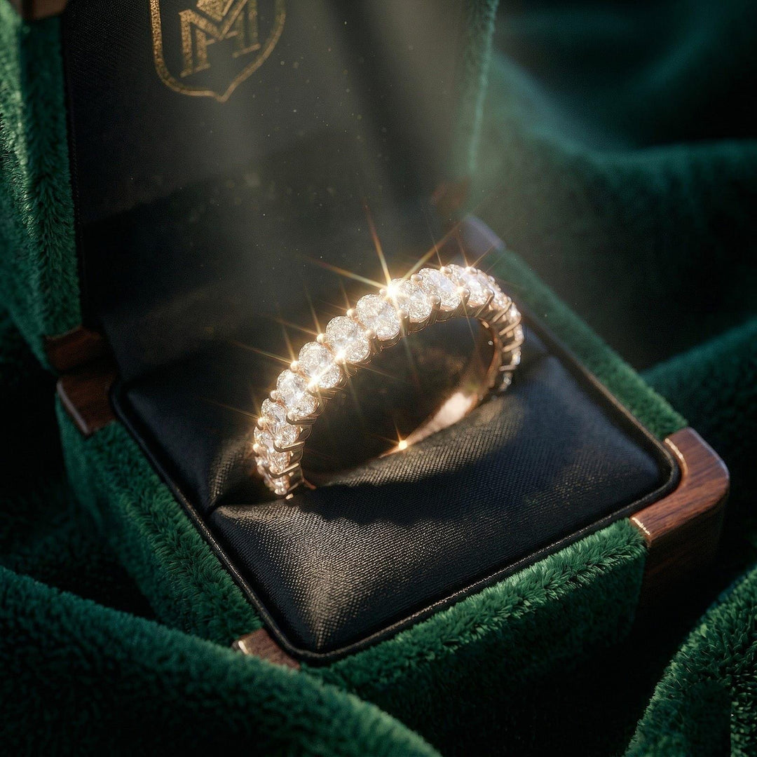 Oval cut Moissanite, wedding band, Yellow gold wedding band, Vintage, Unique full eternity Stacking ring, Matching Promise, Anniversary band