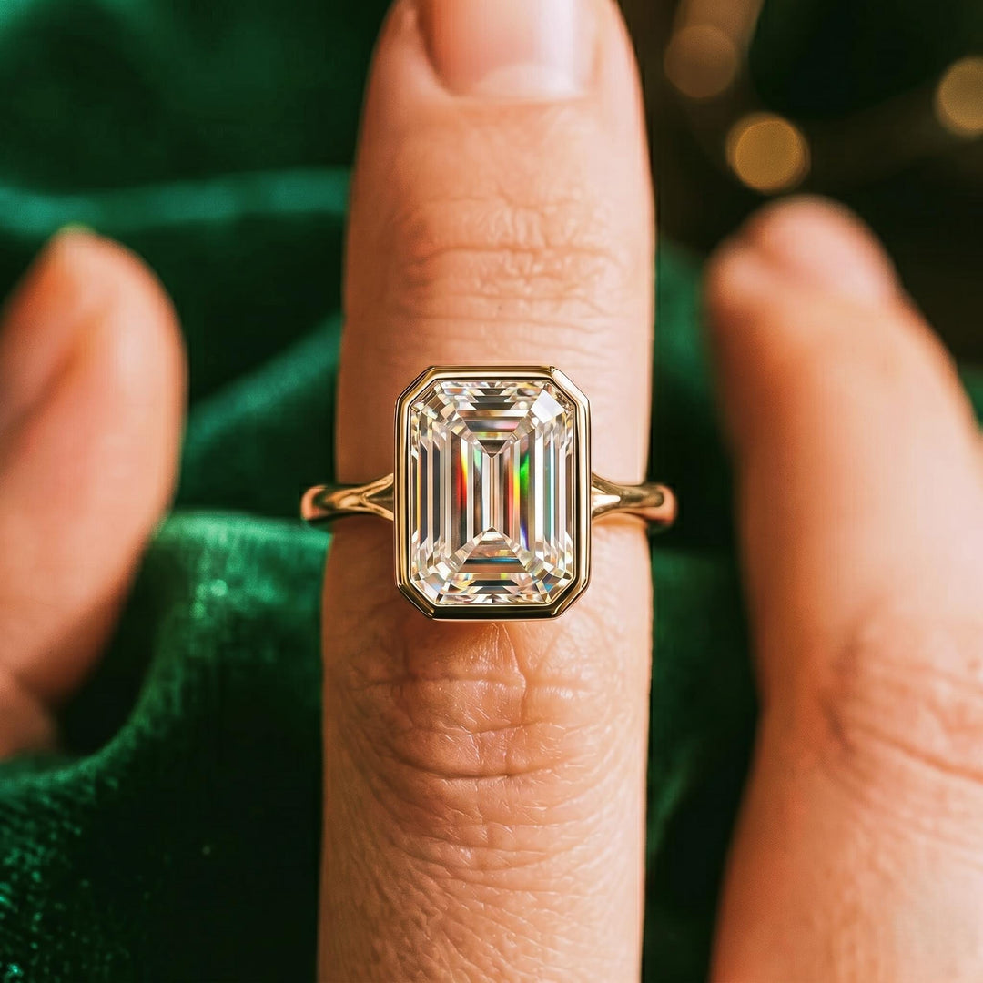 Emerald Cut Engagement Ring, Moissanite Diamond Ring , Solitaire Ring, Wedding Ring, Minimalist Engagement Promise ring, Gift for her