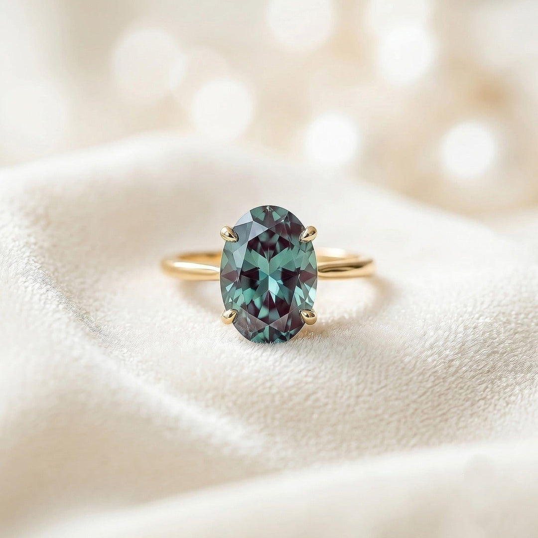 Vintage Alexandrite engagement ring, Oval Cut, women Art deco, white gold engagement ring, unique diamond wedding ring, Bridal anniversary