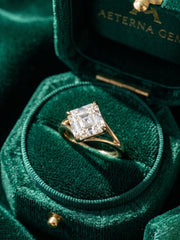 Ascher Cut Moissanite Engagement Dainty Ring: 14K Gold Wedding Halo Solitaire Split Shank Diamond Promise Ring, Anniversary Gift