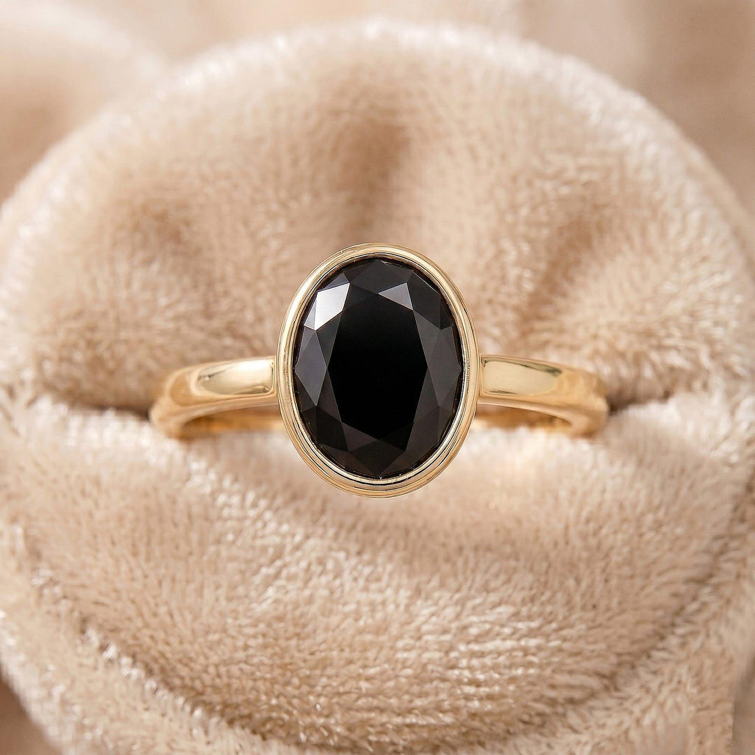 Black Onyx Ring, Bezel Cut, Minimalist Stacking Ring, Dainty Black Stone Band, Genuine Onyx Promise Ring, Gothic Jewelry Gift for Her