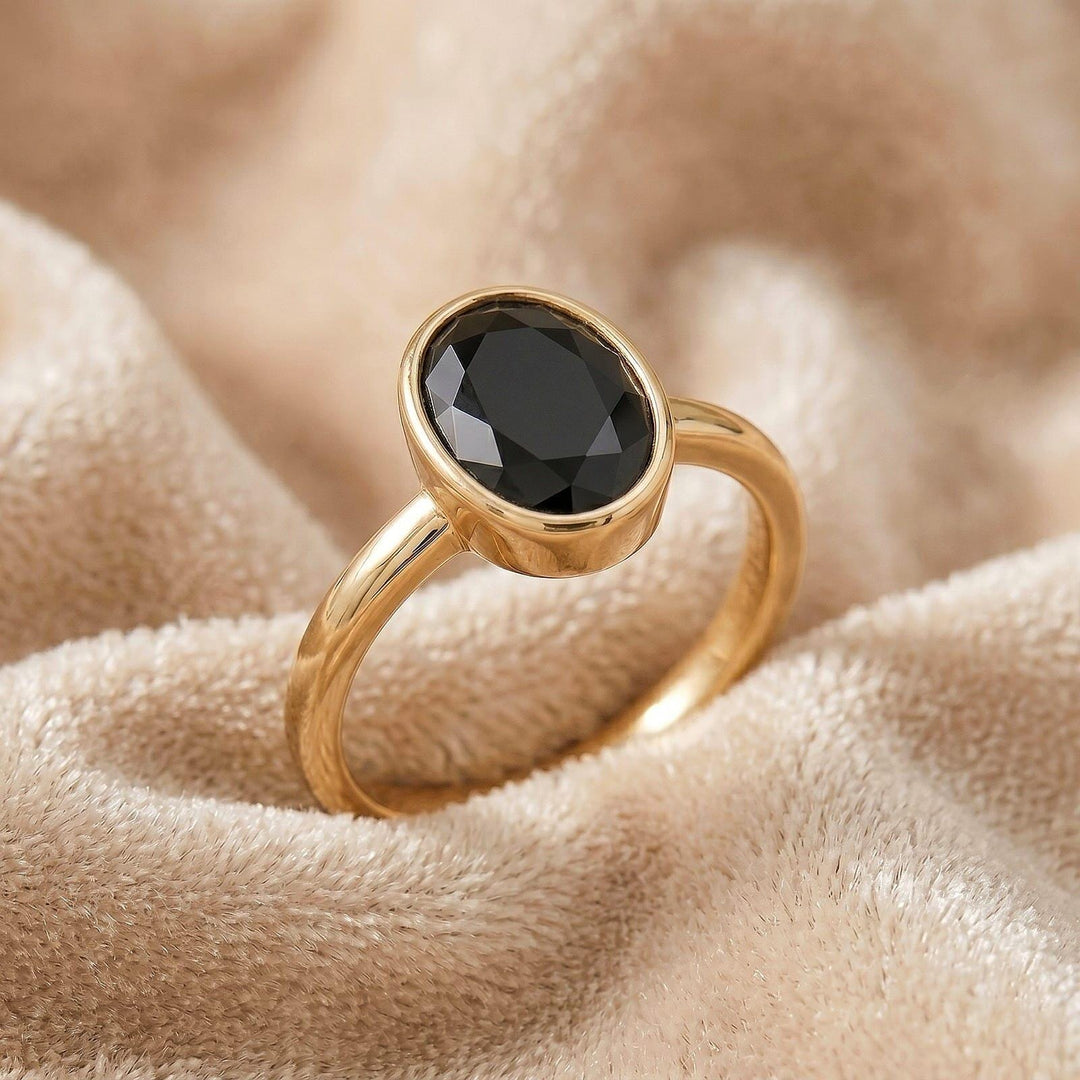 Black Onyx Ring, Bezel Cut, Minimalist Stacking Ring, Dainty Black Stone Band, Genuine Onyx Promise Ring, Gothic Jewelry Gift for Her