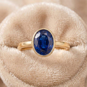 Blue Sapphire Bezel Ring | 14K Gold Minimalist Engagement Ring | Delicate Stacking Ring | Anniversary Jewelry for Women, Gift for Her