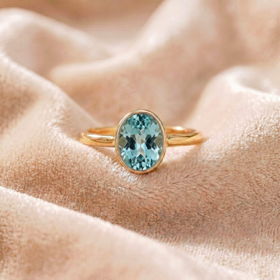 Oval Aquamarine Engagement Ring, Bezel Cut Ring, 14K Gold Solitaire Ring, Minimalist Ring, Statement Ring, March Birthstone Gift for Her