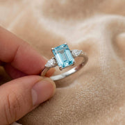 Natural Aquamarine Ring in 925 Sterling Silver Emerald cut Engagement, Promise Ring March Birthstone, Anniversary Birthday Gift For Her