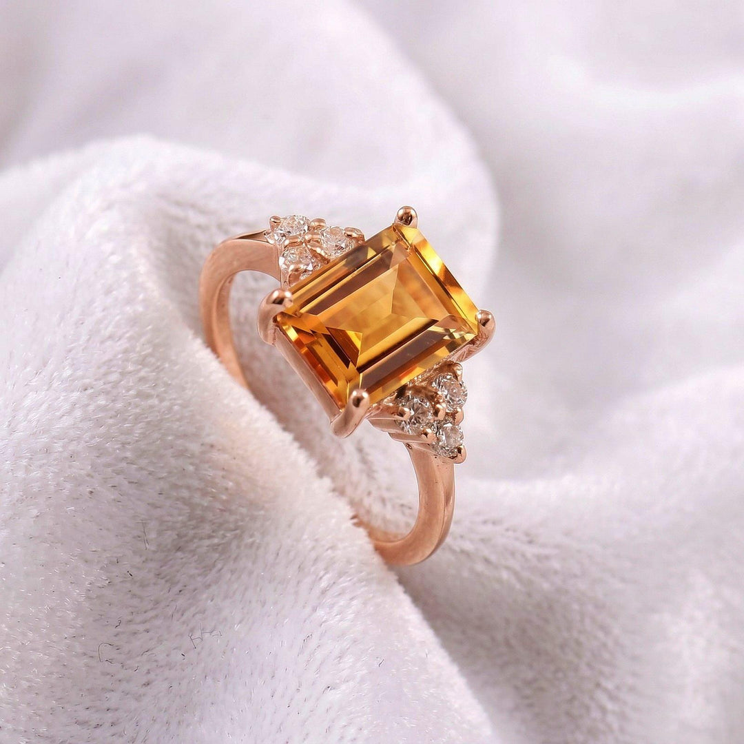 Natural Citrine Emerald Cut Ring, 14K Solid Gold, November Birthstone, Engagement Promise Ring