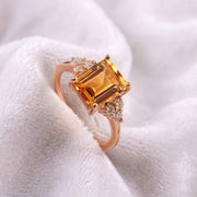 Natural Citrine Emerald Cut Ring, 14K Solid Gold, November Birthstone, Engagement Promise Ring