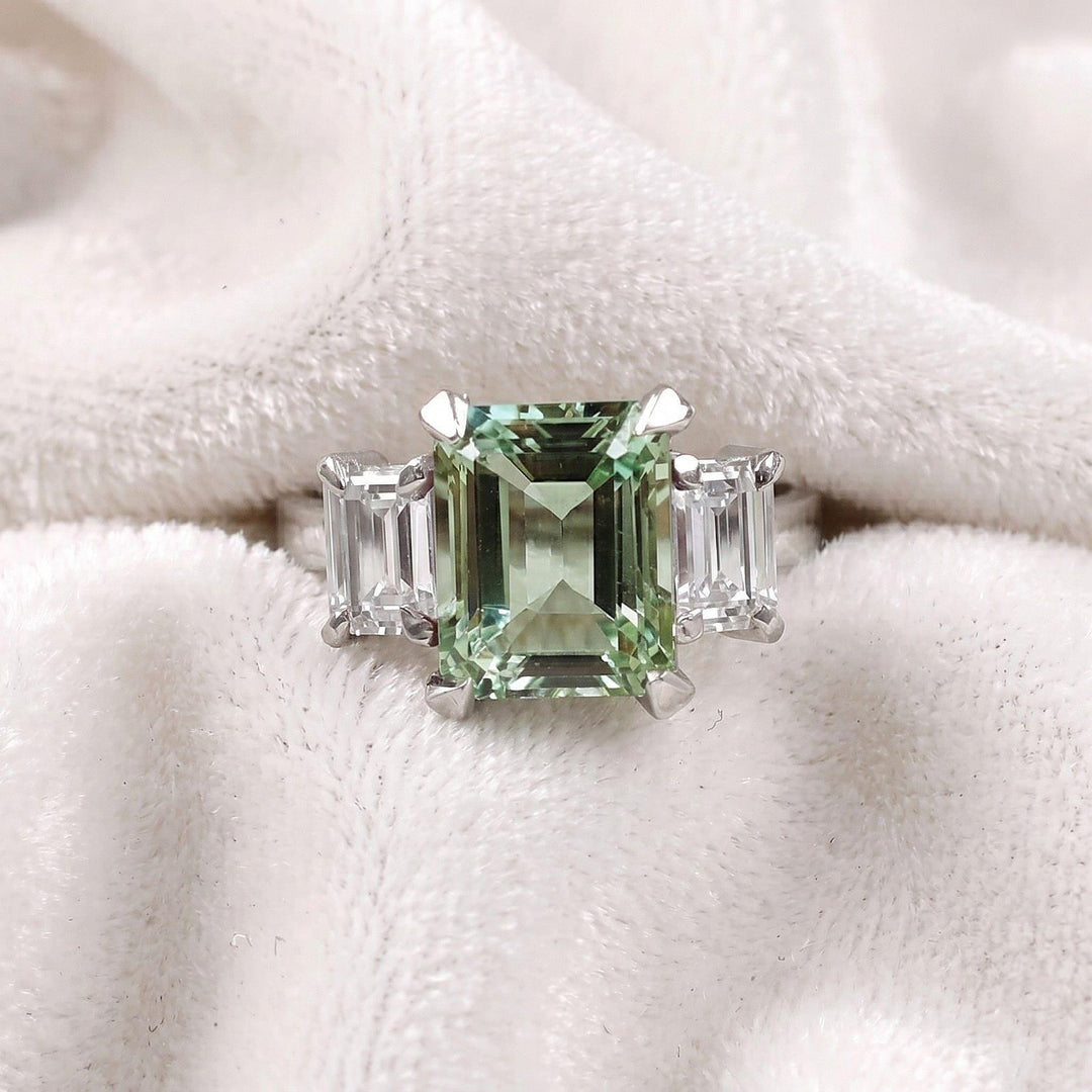 Emerald Cut Green Amethyst Ring, Gold Vermeil, Sterling Silver, Bridal Anniversary Gift