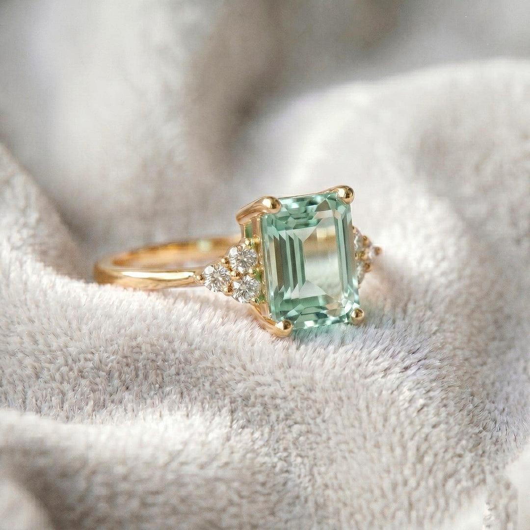 Emerald Cut Green Amethyst Ring, Gold Vermeil, Sterling Silver, Solitaire Statement Ring