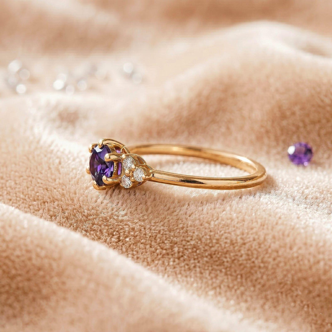 Amethyst Rose Gold Ring | Natural Purple Amethyst Engagement Ring | Round Amethyst Solitaire Ring | February Birthstone Ring |