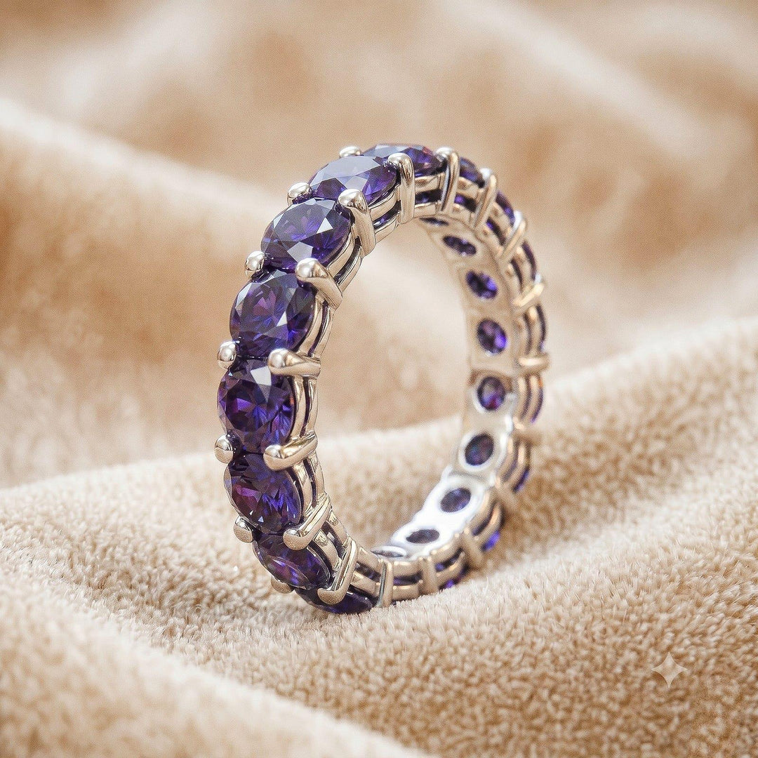 Natural Amethyst Rose Gold Ring | Round Solitaire Engagement Band, February Birthstone