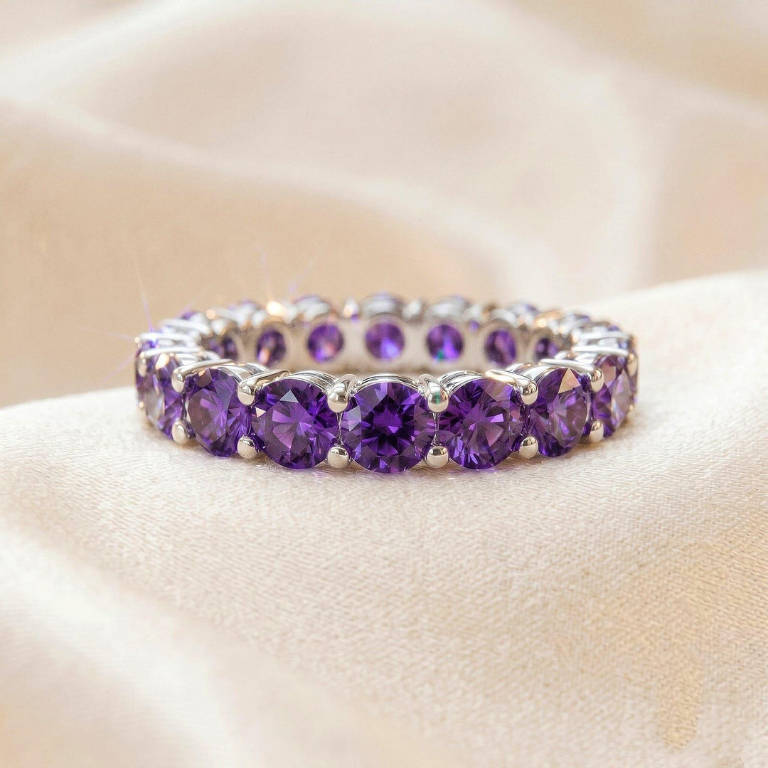 Natural Amethyst Rose Gold Ring | Round Solitaire Engagement Band, February Birthstone