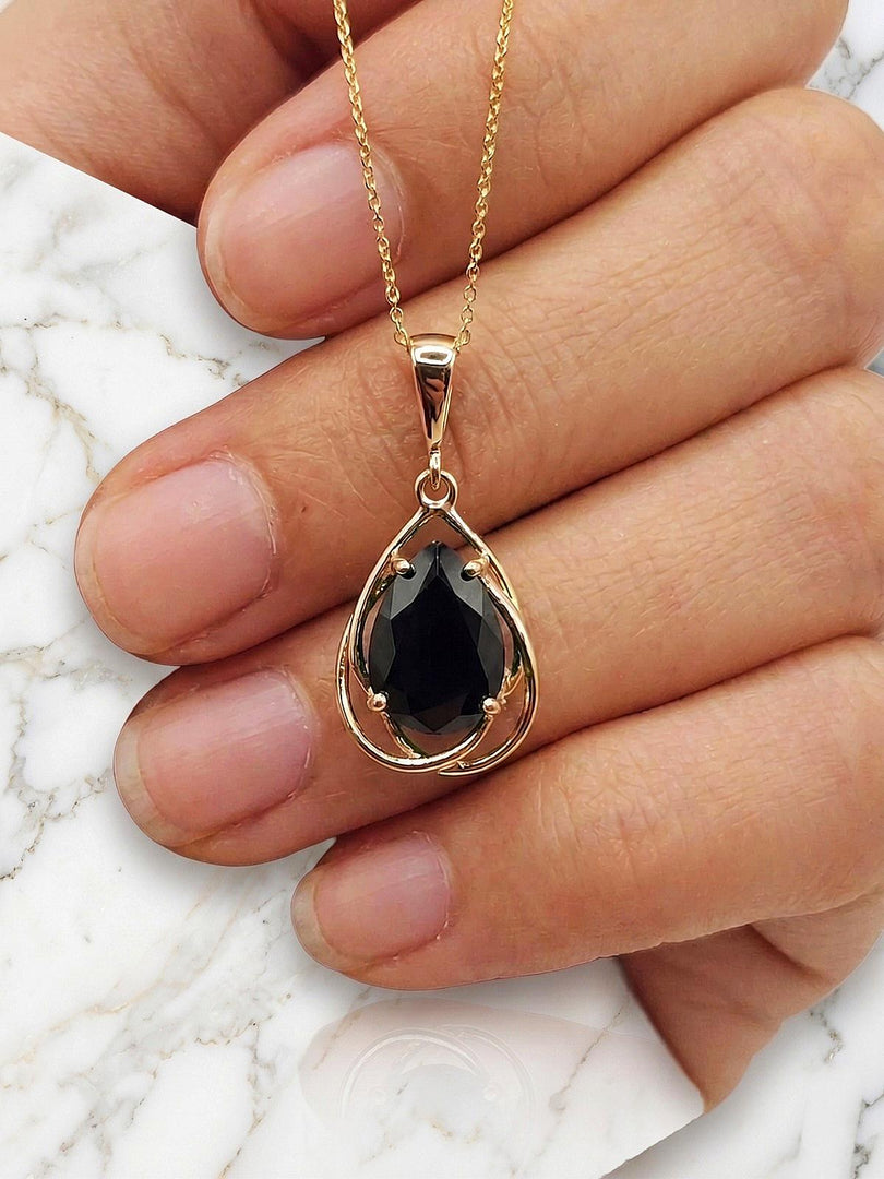 Black onyx necklace - Genuine Black Onyx Pear Pendant - Flowing Silver Necklace - Minimalist, Dainty & Delicate Necklace, Gift For Her