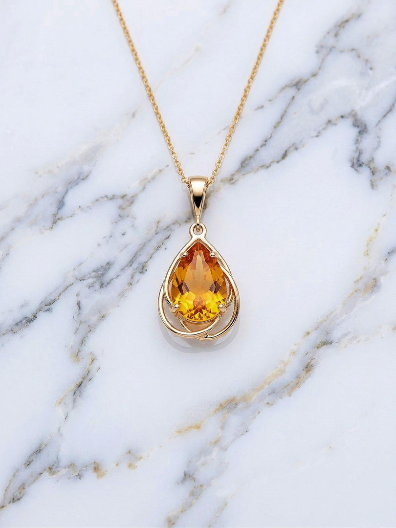 Minimalist Natural Citrine Necklace, Citrine Gold Necklace, Gold Citrine Jewelry, November Birthstone Necklace, Simple Necklace