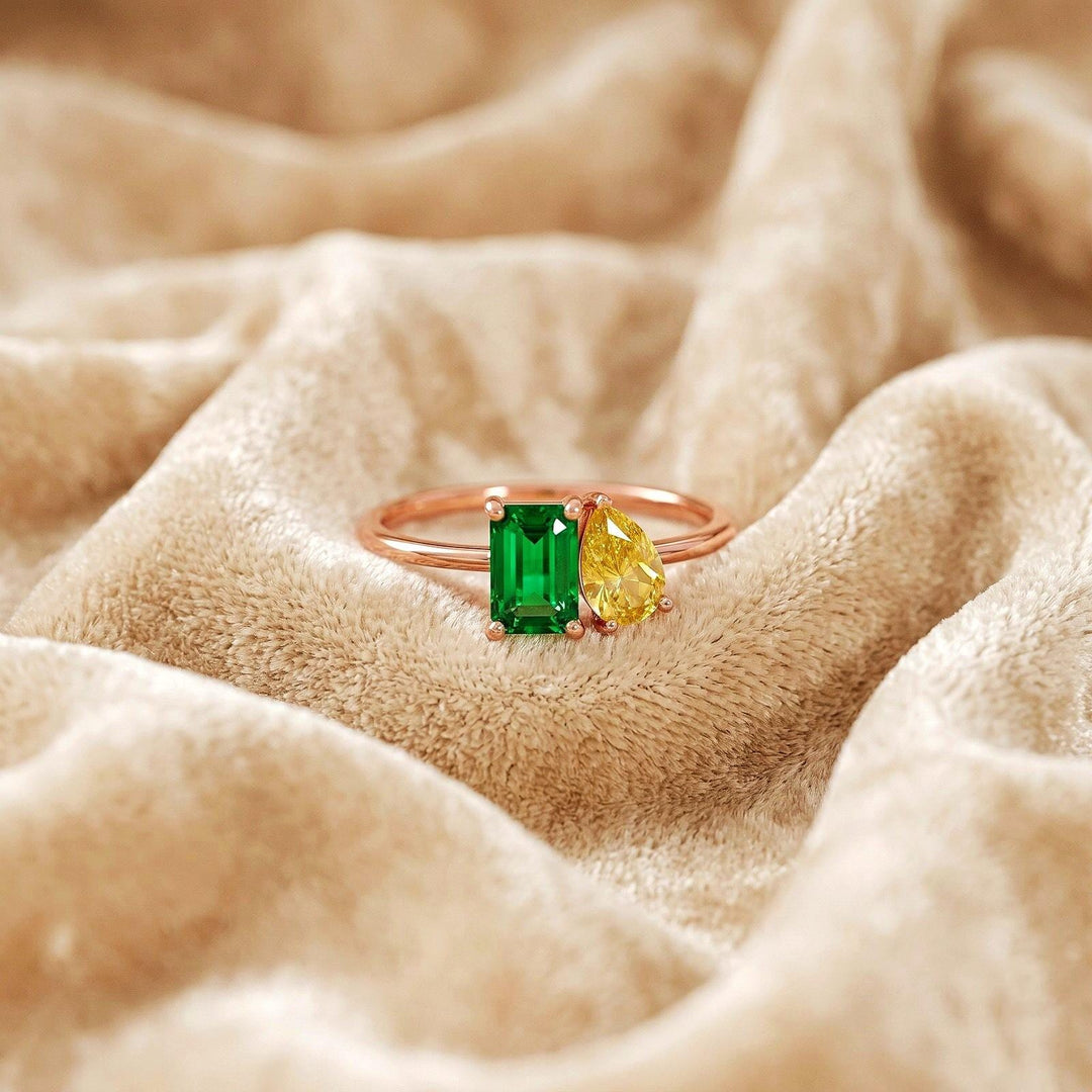 Vintage Lab Created Emerald Ring Rose Gold Engagement Ring Art Deco Nature Inspired Wedding Ring Women Promise Ring Gift For Her