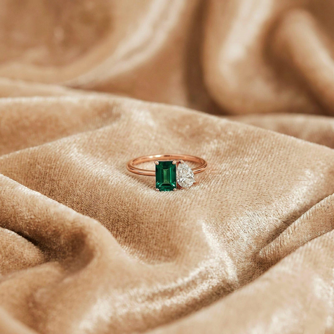 Vintage Lab Created Emerald Ring Rose Gold Engagement Ring Art Deco Nature Inspired ring Wedding Ring Women Promise Ring Gift For Her