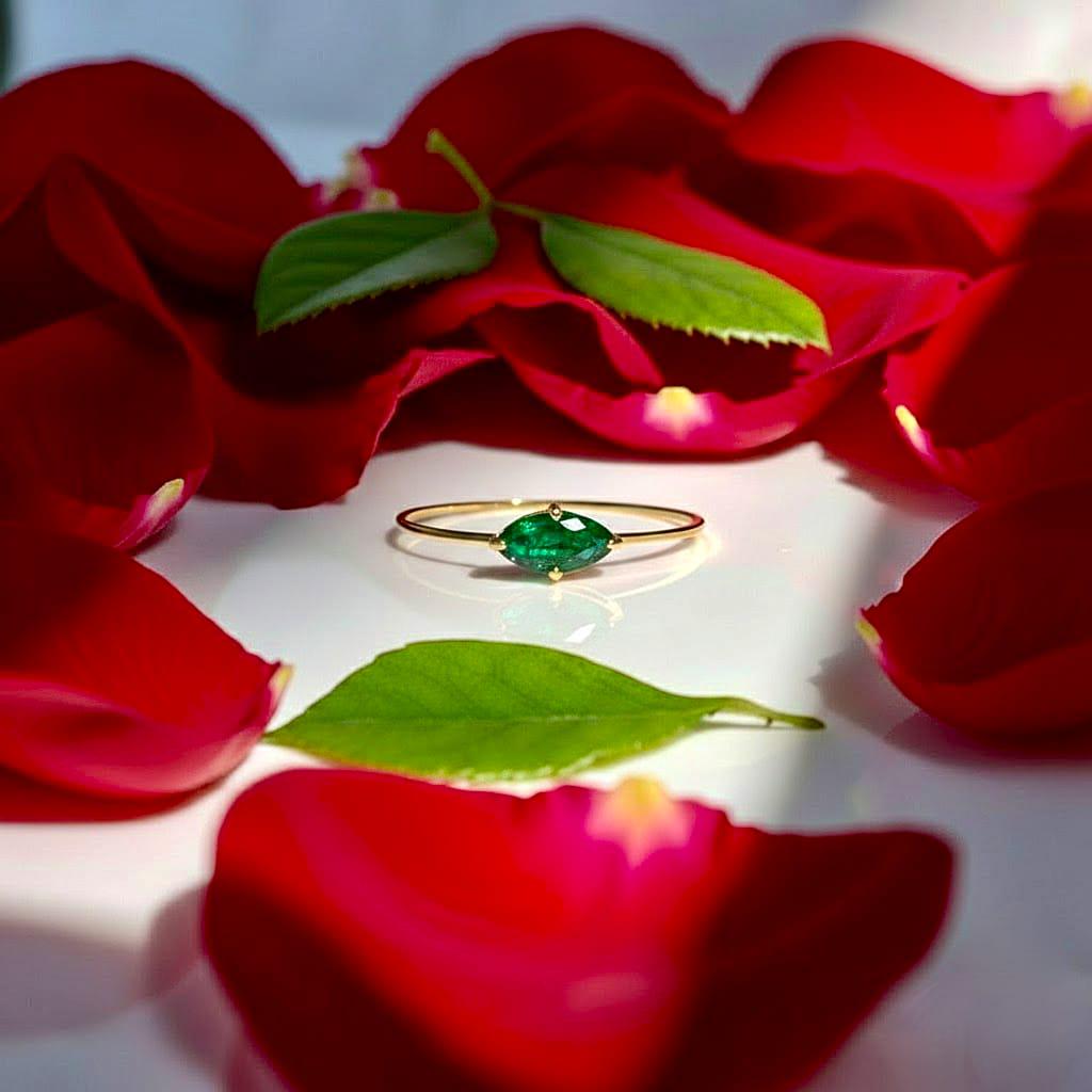 Vintage Marquise Cut Emerald Engagement Ring Cluster Diamond Wedding Ring Single Stone Ring Delicate 14k Solid Gold Diamond Promise Ring
