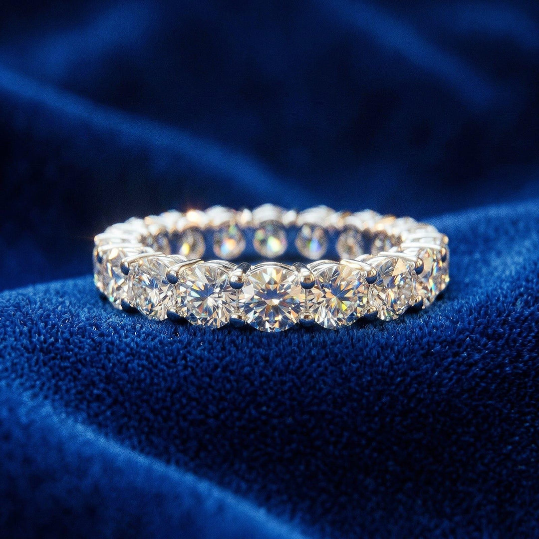 Round Cut Moissanite Eternity Ring, 925 Sterling Silver Full Eternity Wedding Band Stackable Bridal Ring Anniversary Gift for Her Wife