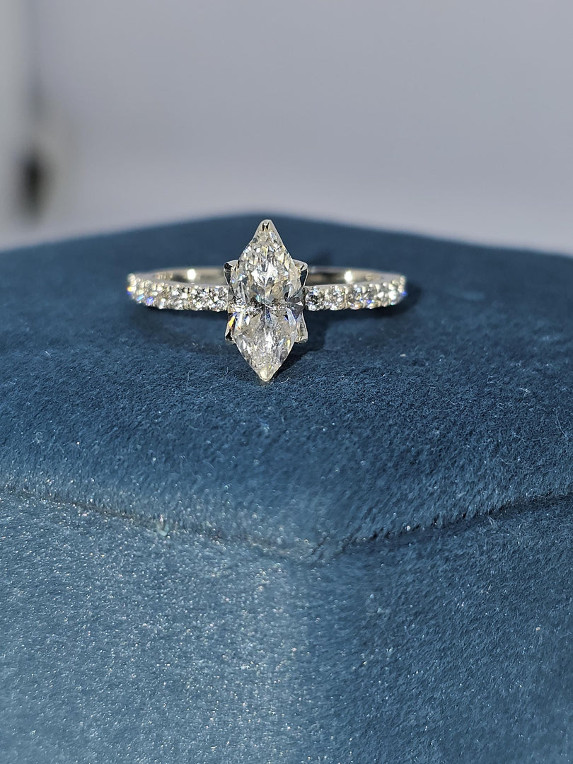Marquise Moissanite Engagement Ring: 14K Gold Pave Setting