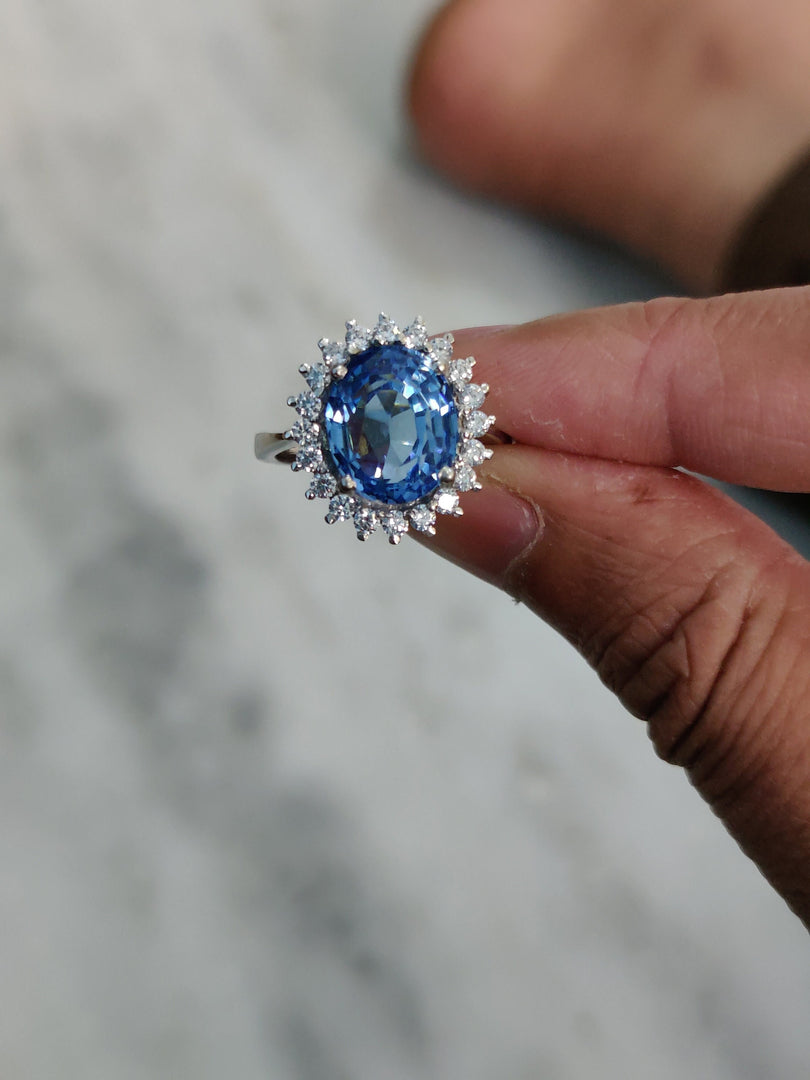 Oval Lab Sapphire Engagement Ring: Sterling Silver Promise Ring