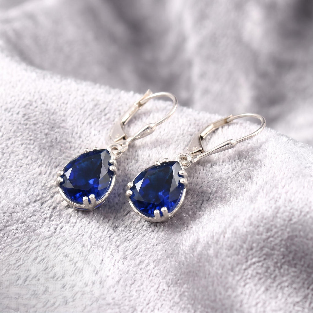 Pear Cut Blue Sapphire Drop Earrings, Blue Gemstone Tear Drop Leaver back Dangle Earrings, Elegant Bridal Jewelry Gift September Birthstone