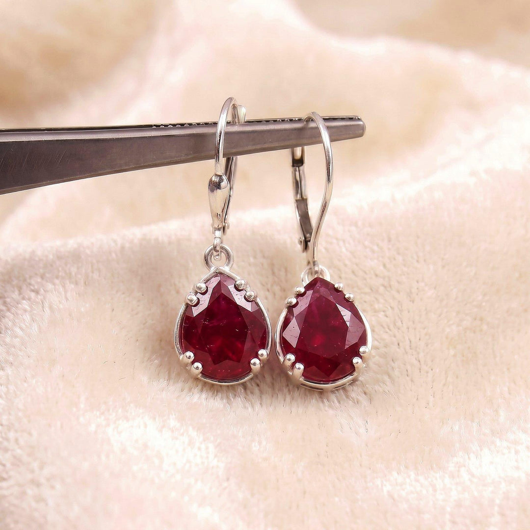 Ruby Teardrop Earrings for Women | Gold Minimalist Bridal Earrings | Dainty Drop Dangle Earrings | Natural Birthstone Jewelry Gift for Her