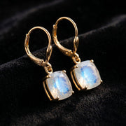 Moonstone  Earrings, June Birthstone, Blue Square Earrings in Gold or Silver,  Cushion Cut Drops, Jewelry Gift for Mom, Dangle Earrings