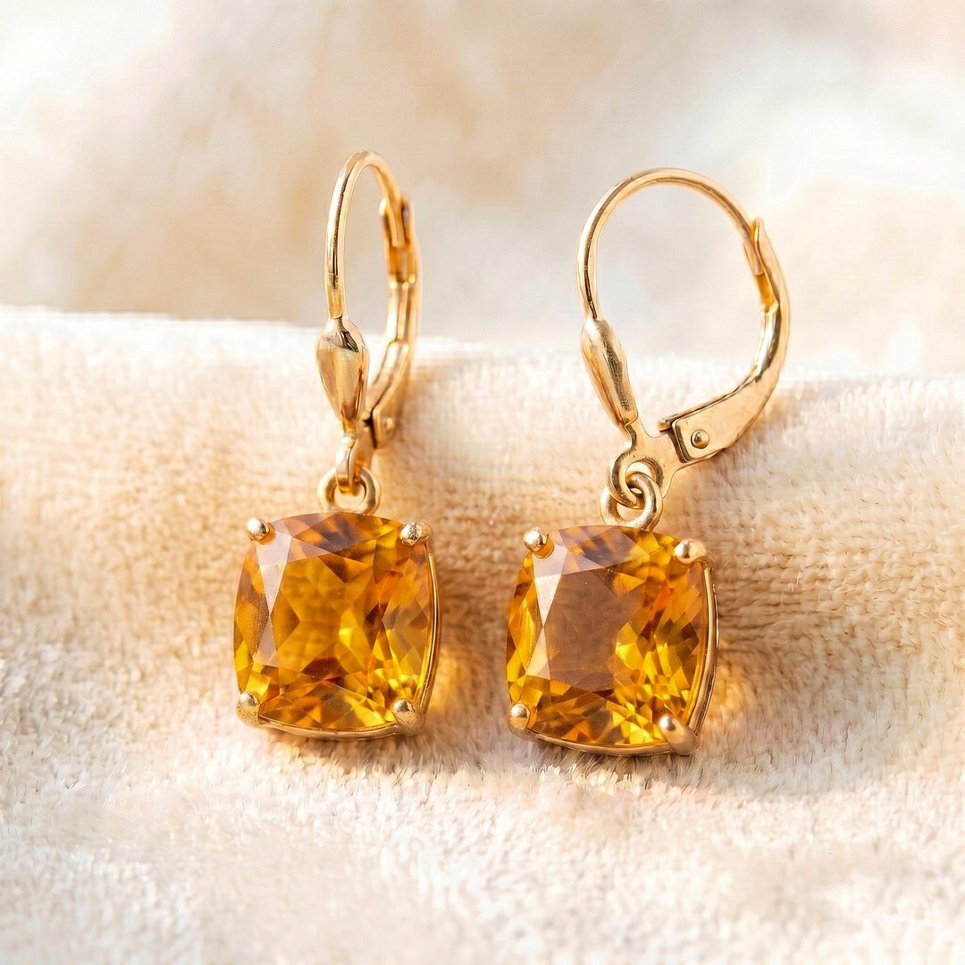 Citrine Earrings, November Birthstone, Yellow Square Earrings in Gold or Silver,  Cushion Cut Drops, Jewelry Gift for Mom, Dangle Earrings