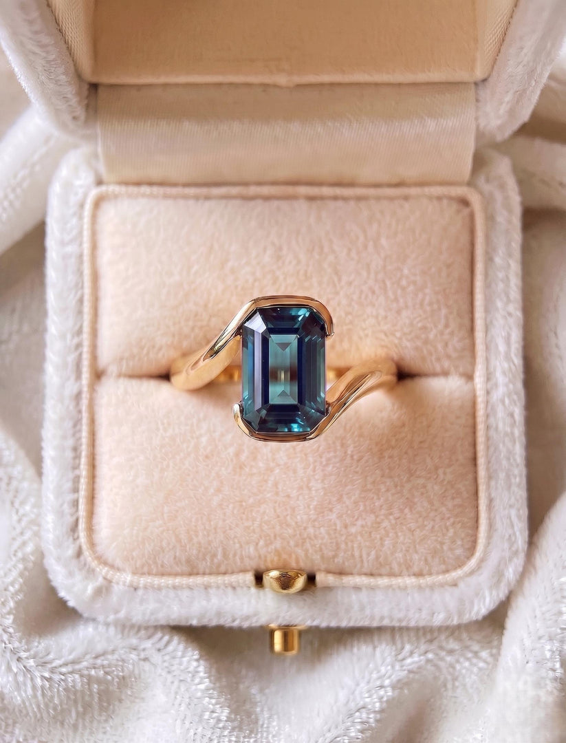 Alexandrite Emerald Cut Engagement Fantasy Ring, 14k Gold June Birthstone Promise Ring, Birthday Gift For Her