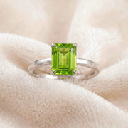 Green Peridot Emerald Cut Engagement Ring, Green Gemstone Ring, Sterling Silver 14k Gold  Wedding Ring, August Birthstone, Gift For Her