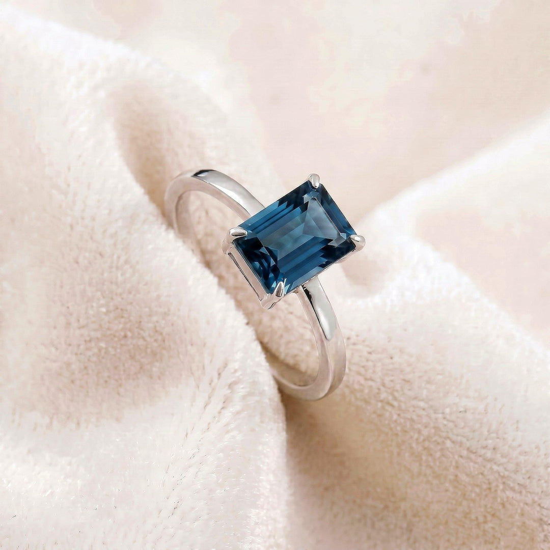 Sapphire Emerald Cut Ring, Sapphire Engagement Ring, Solitaire Sapphire Ring, Prong Style Stacking Ring Jewelry Ring, September Birthstone,