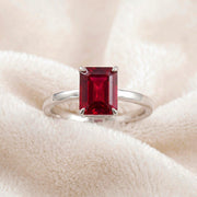 Ruby Emerald Cut Engagement Ring, Red Gemstone Solitaire, Promise Ring, Art Deco, 14K Gold Statement Ring, July Birthstone, Gift For Mother