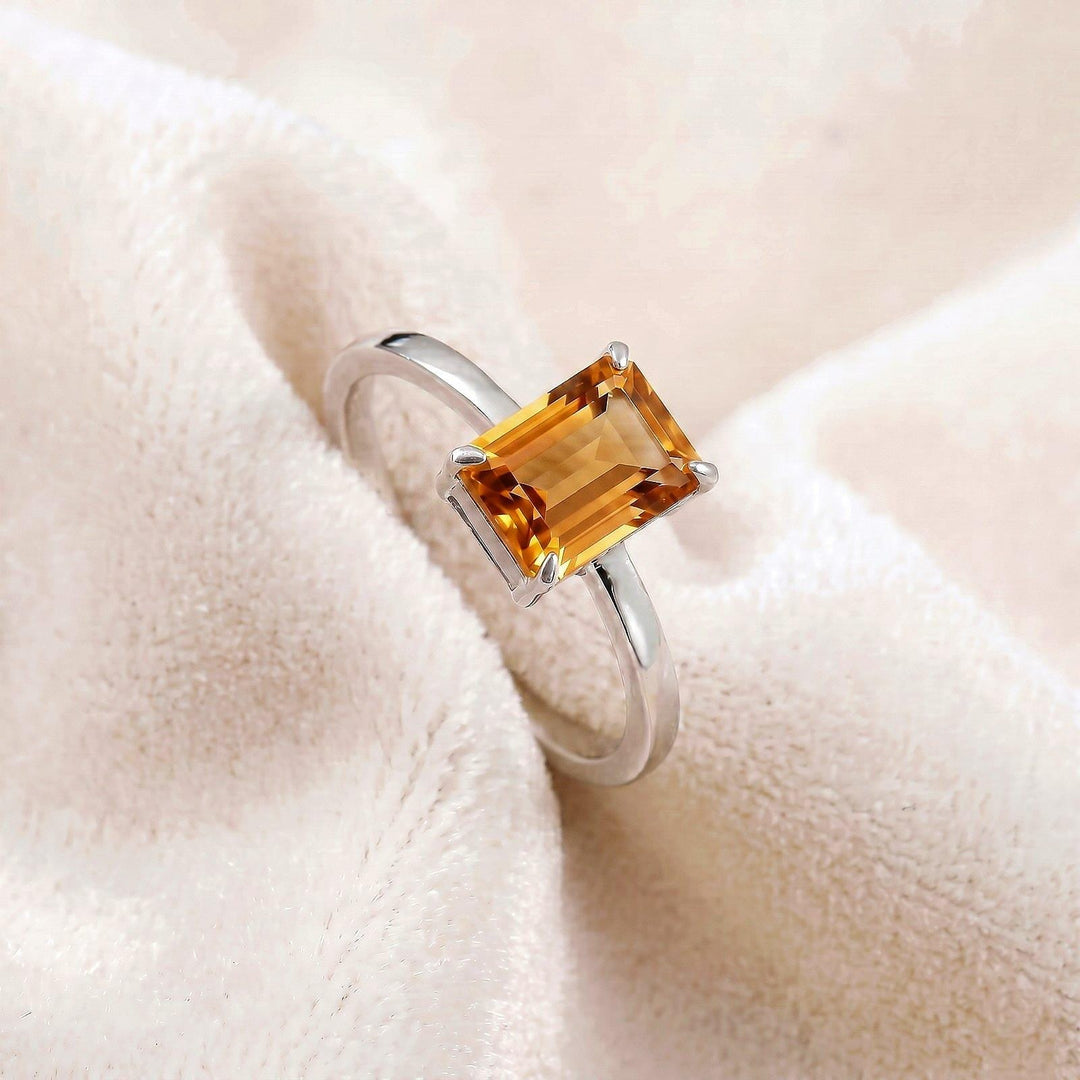 Citrine Emerald Cut Ring, Sterling Silver, 14K Gold Ring, Engagement Ring, November Birthstone Ring, Wedding Ring, Promise Ring, Gift Women
