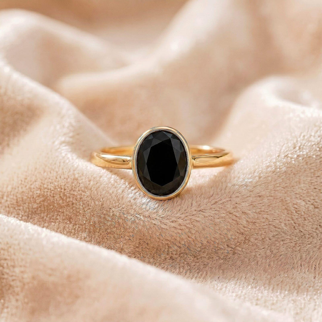Black Onyx Ring, Bezel Cut, Minimalist Stacking Ring, Dainty Black Stone Band, Genuine Onyx Promise Ring, Gothic Jewelry Gift for Her