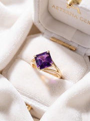 Purple Amethyst Engagement Ring, Asscher Cut, Four Prong Ring, 14k Gold, Vermeil Amethyst Solitaire Ring, 925 Sterling Silver, Women Gift