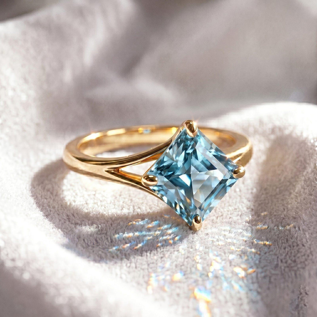 Aquamarine Asscher Cut Engagement Ring, Bezel Set Blue Solitaire Ring, Minimalist Gold Ring, Vintage Style Promise Ring, Bridal Jewelry Gift