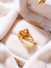 Natural Citrine Asscher Cut Engagement Ring Bezel Set Square Cut Ring, Minimalist Gold Ring, Vintage Style Promise Ring, Bridal Jewelry Gift