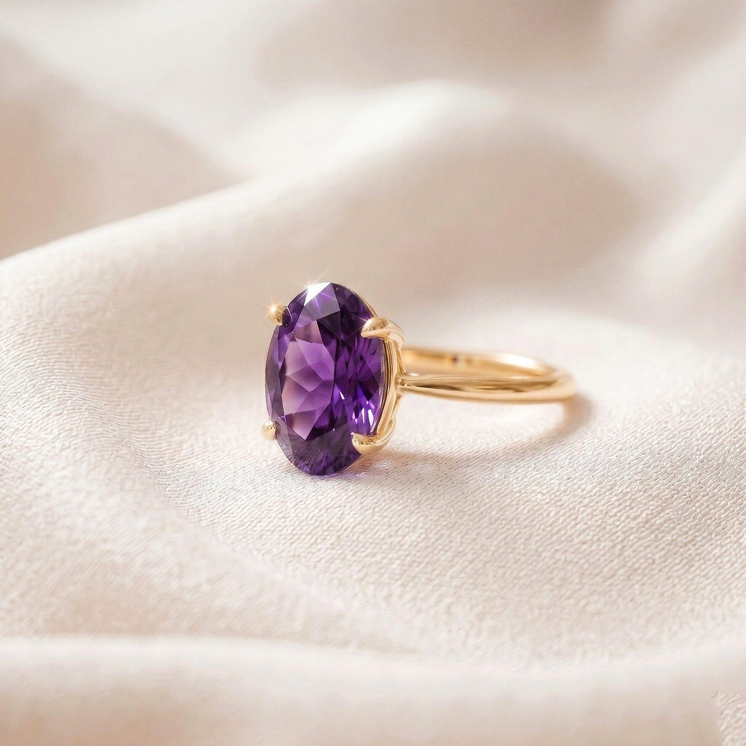 Natural Amethyst Ring, Oval Ring, Dainty Ring, Everyday Wear Ring, Minimalist Ring, Gemstone Ring, Unique Jewelry, Gifts For Her
