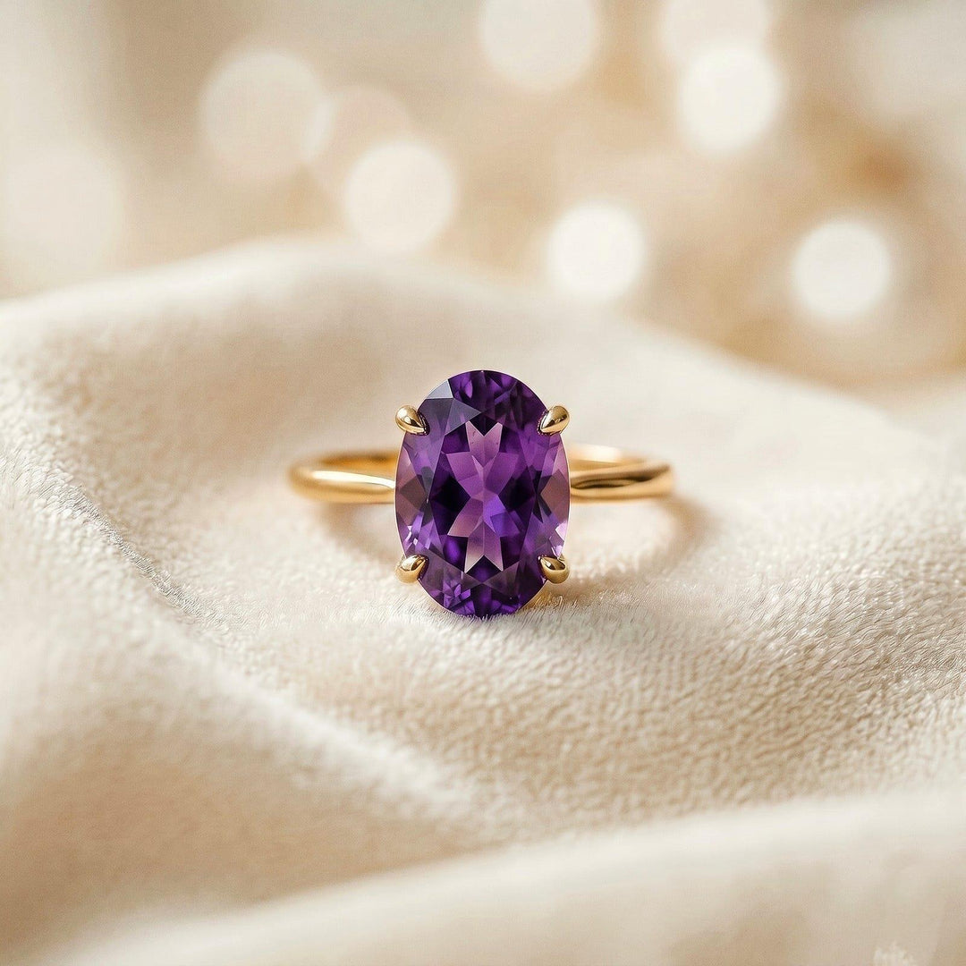 Natural Amethyst Ring, Oval Ring, Dainty Ring, Everyday Wear Ring, Minimalist Ring, Gemstone Ring, Unique Jewelry, Gifts For Her