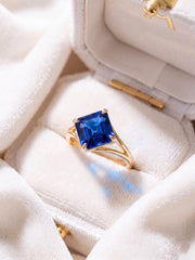 Blue Sapphire Asscher Cut Wedding Ring | Bezel Set Square Cut Ring | Solitaire Engagement Ring| 14k Solid Gold Promise Ring | Gift For Women