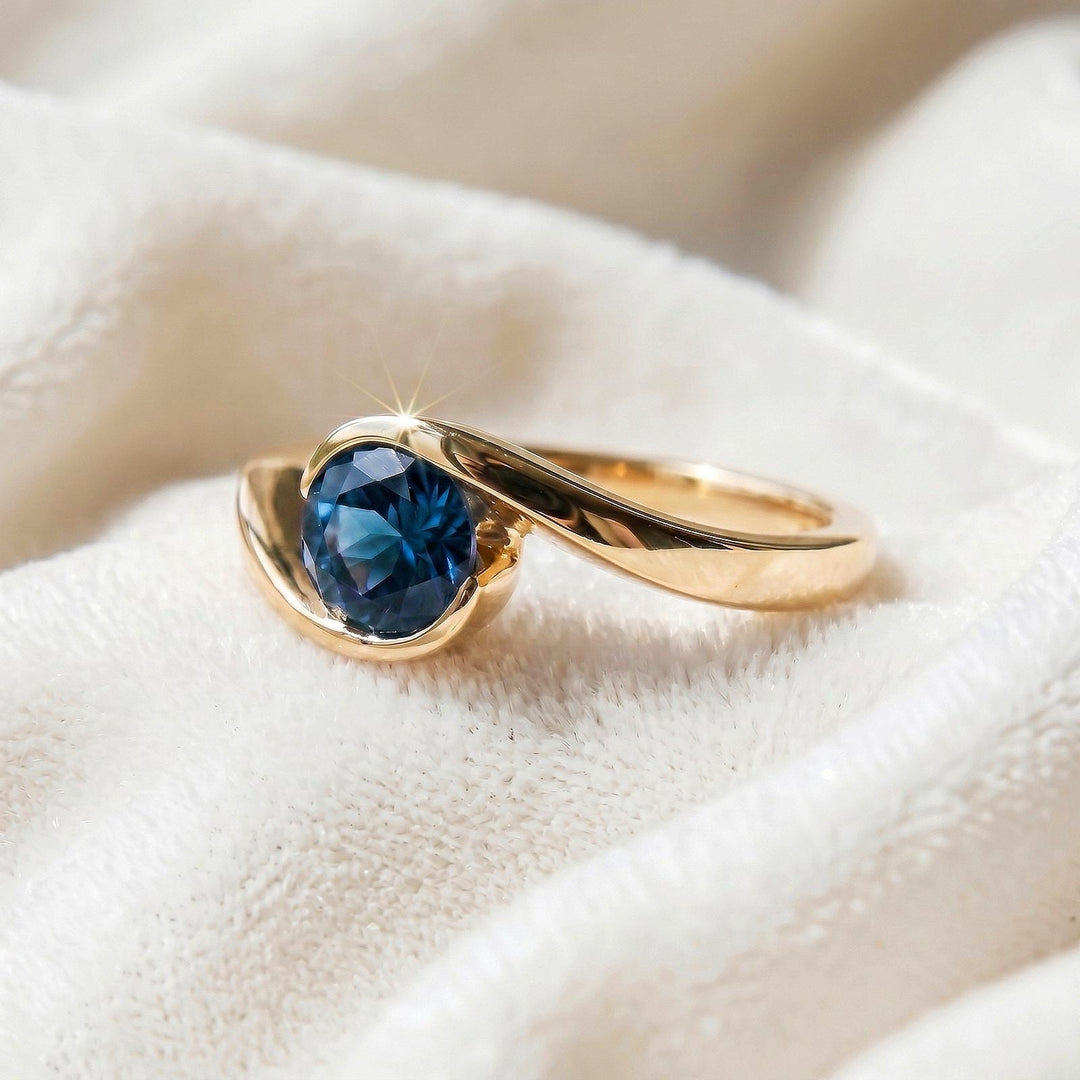 London Blue Topaz Round Ring, Bezel Ring, 14K Solid Gold, Solitaire Ring, Birthstone Jewelry Everyday Ring, Engagement Ring, Gift for Women