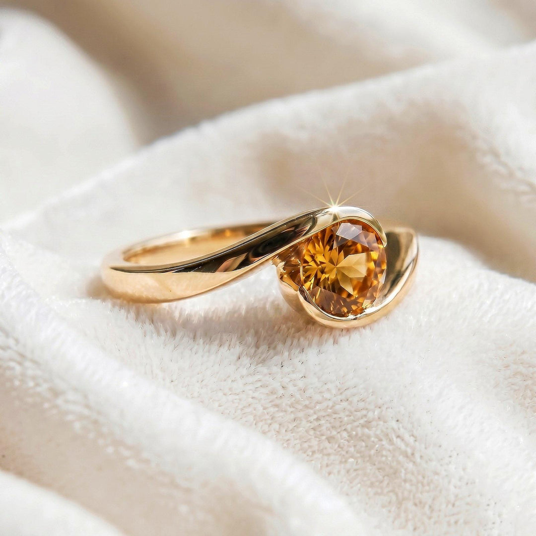 Citrine Round Engagement Ring, Bezel Setting, 14K Gold Ring, Yellow Gemstone, November Birthstone, Minimalist Jewelry, Dainty Solitaire Ring