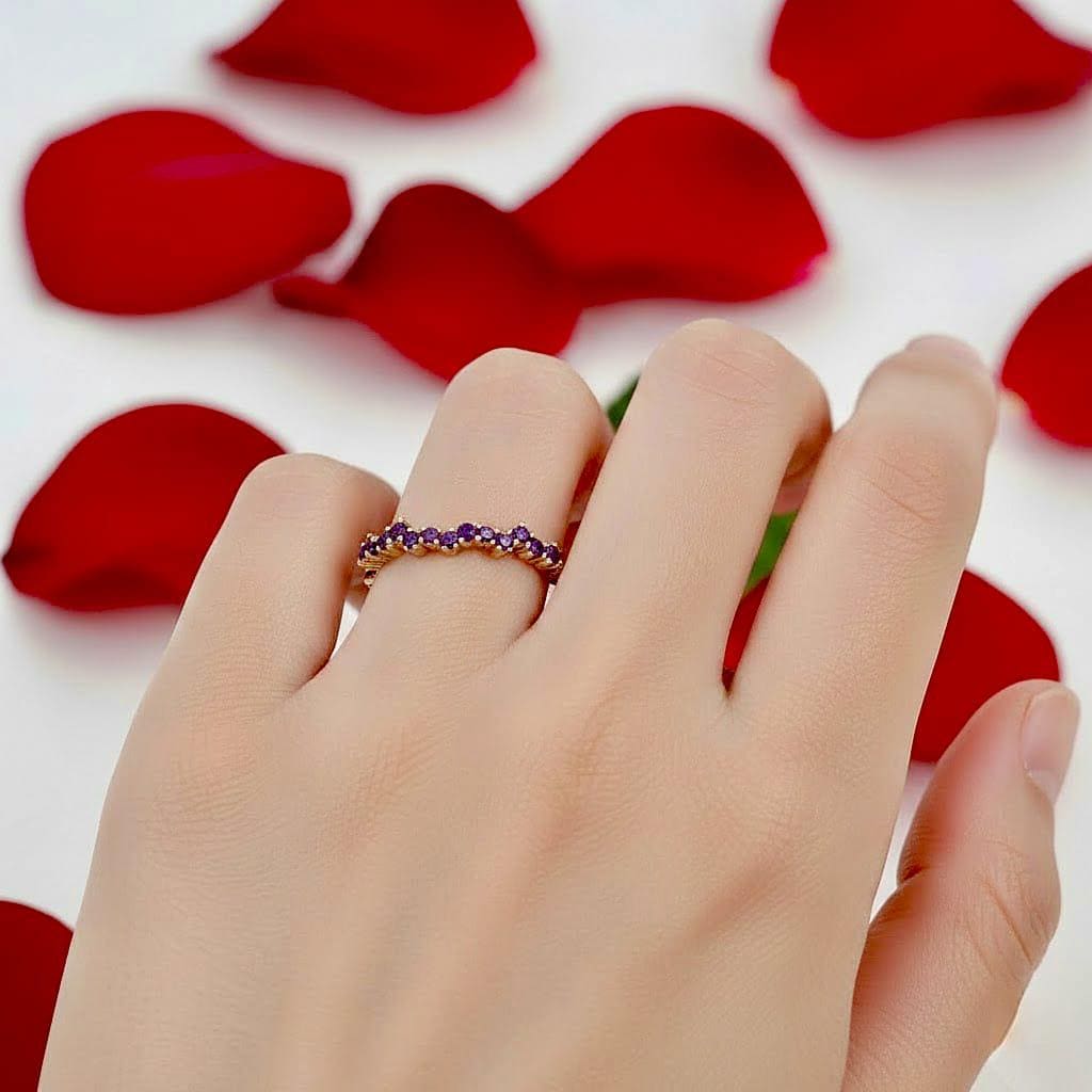 Dainty Amethyst Stackable Ring, 14K Gold Minimalist Birthstone Band